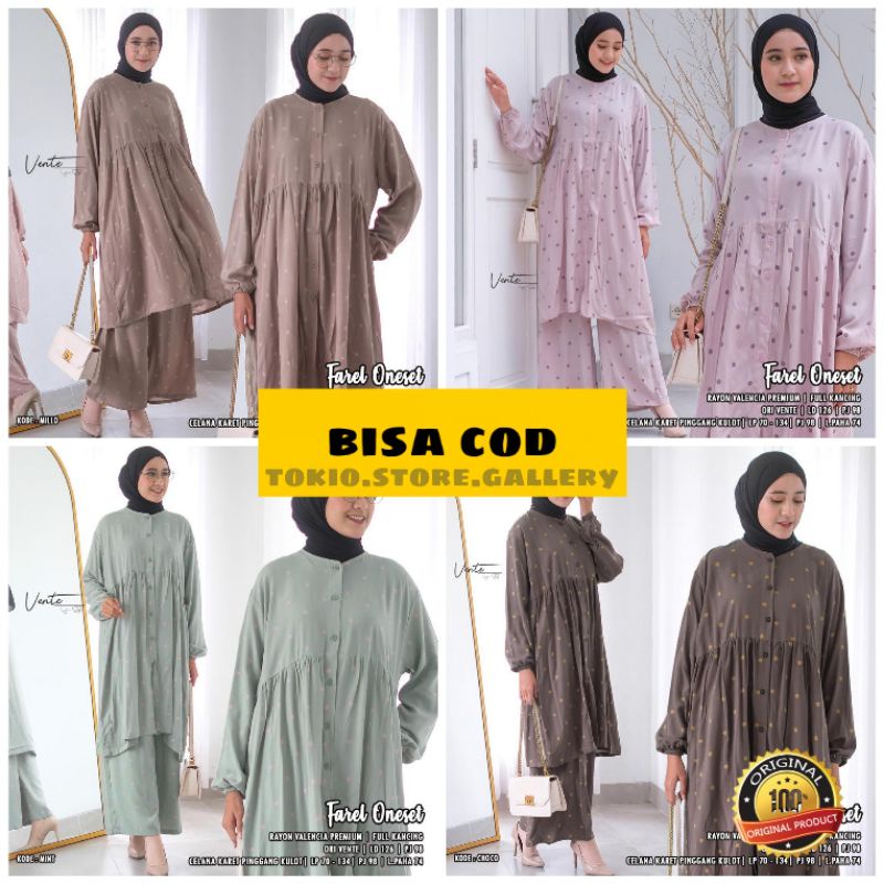 Farel one set baju wanita muslimah jumbo ld 126 motif polkadot | set long tunik & celana ori vente
