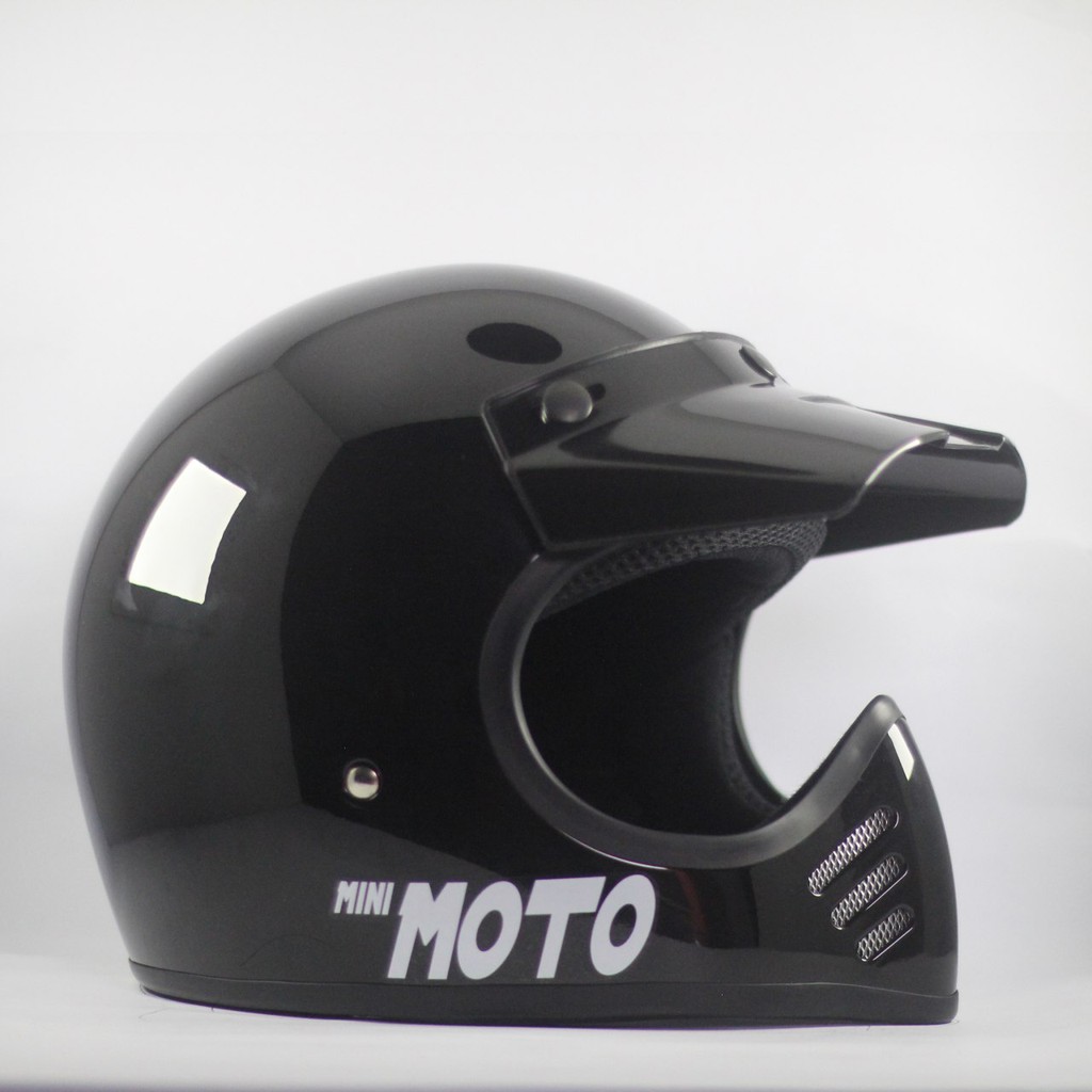 Helm Cakil Mini Moto 3 Enduro Trail Black Glossy (Vintage / Retro / Bogo / Klasik / Classic )