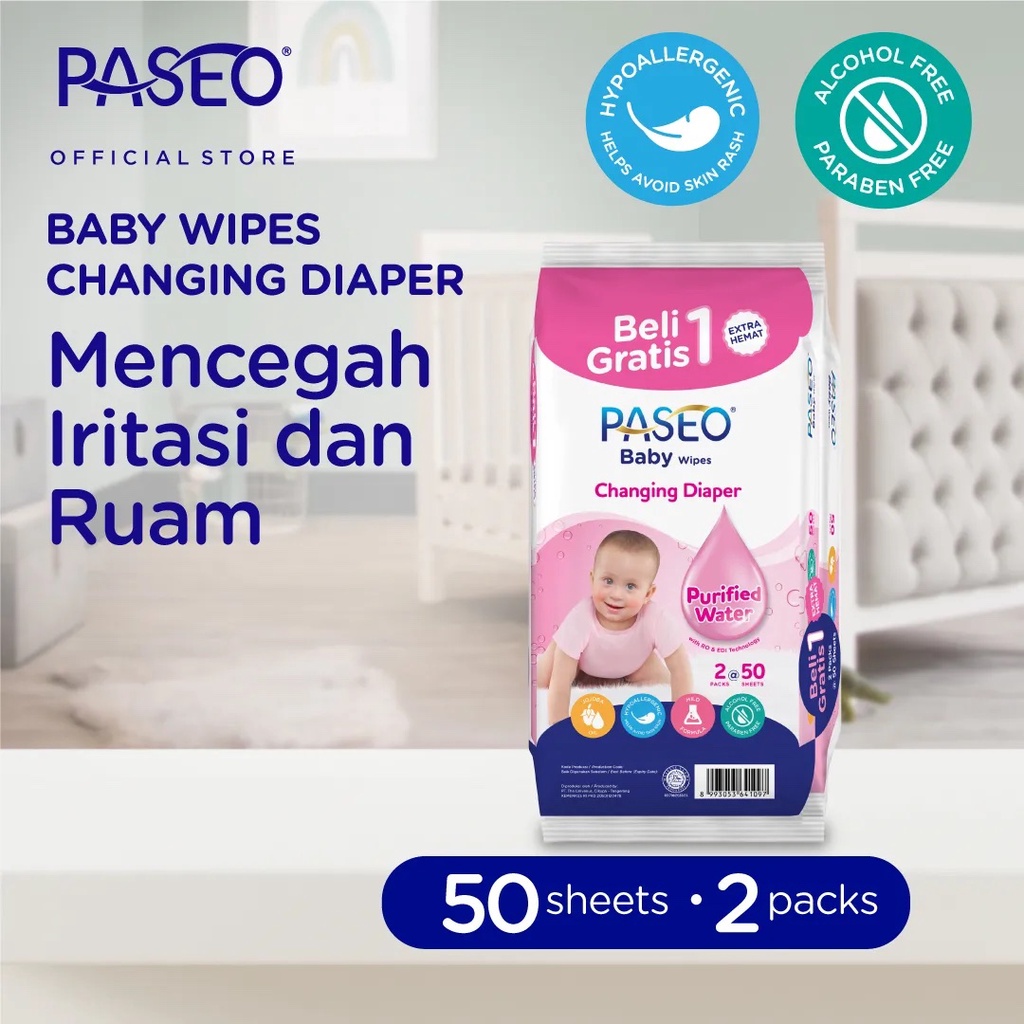 TERMURAH!! Paseo Baby Wipes 50s B1G1 Gazzette/Jojoba