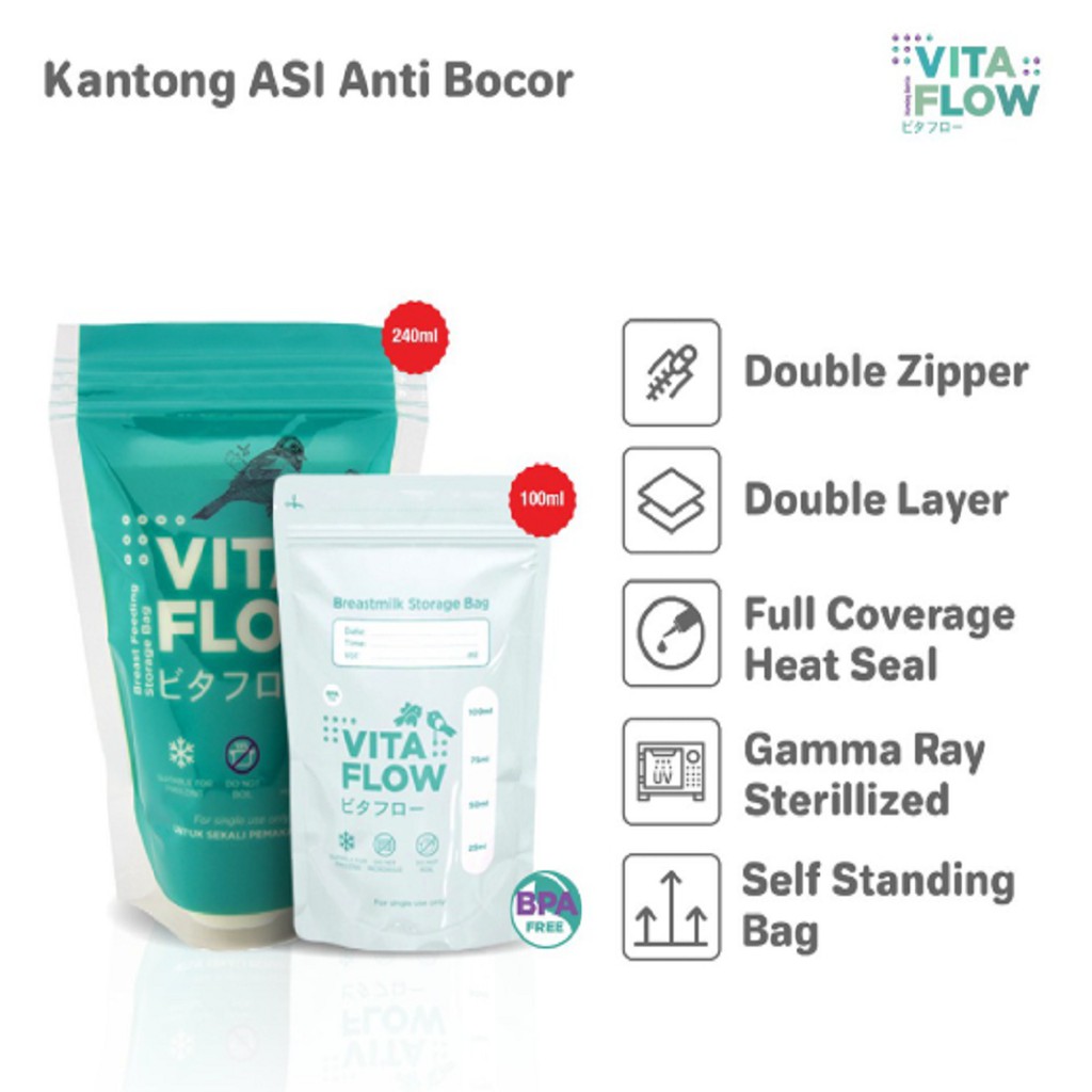 VITAFLOW Compact Breast Milk Storage Bag 100ml 25pcs - Kantong Asi