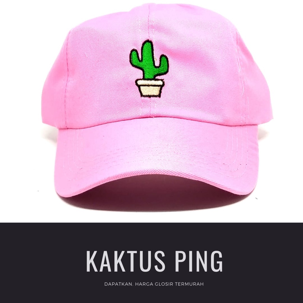 Termurah Topi baseball / garis tiga / challange / reclusive / kaktus / smile / pesawat kertas / yours / brotosaurus dino / daun kecil rasta / pohon kelapa  ring premium dan pertamax pria wanita kpop korea-Kaktus ping