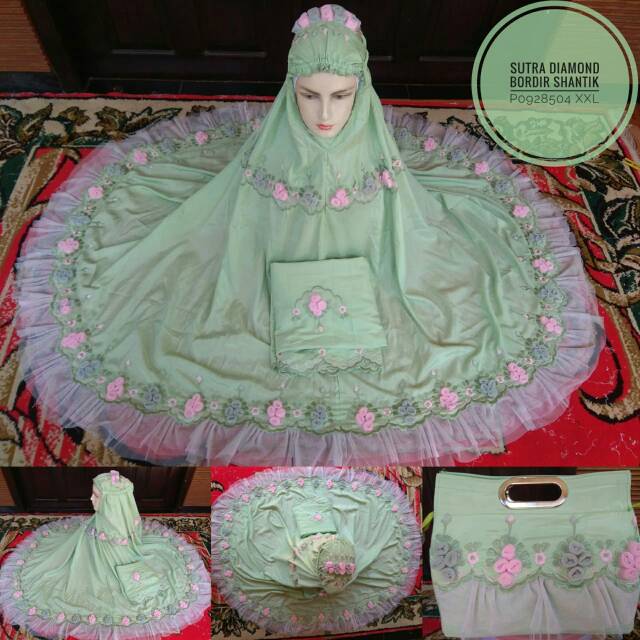 Mukena bordir timbul hijau