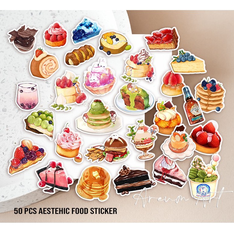 

50PCS Sticker Dessert / Food Aesthetic Cute Label untuk Scrapbook Tumblr Laptop Alat Tulis Jurnal HP
