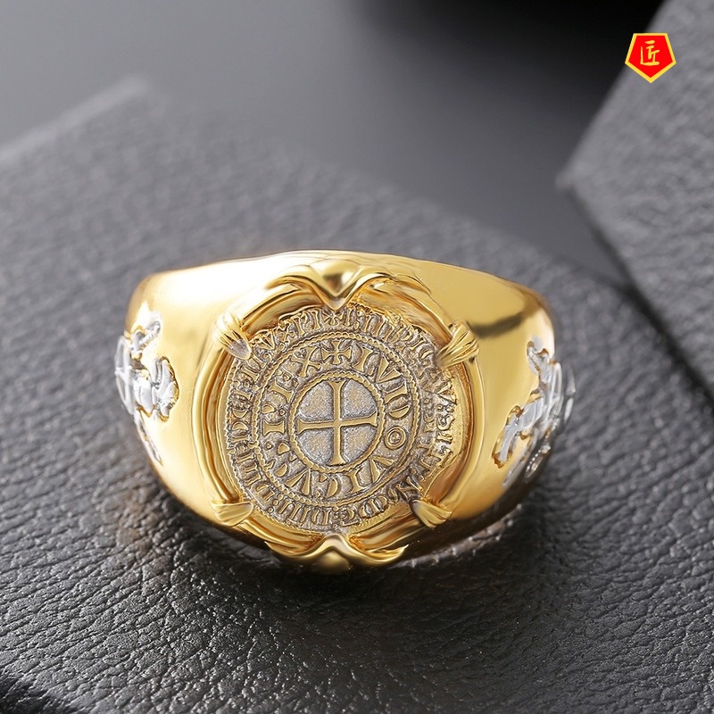 [Ready Stock]Warrior Cross Ring 14K Gold Ring Fashion Classic