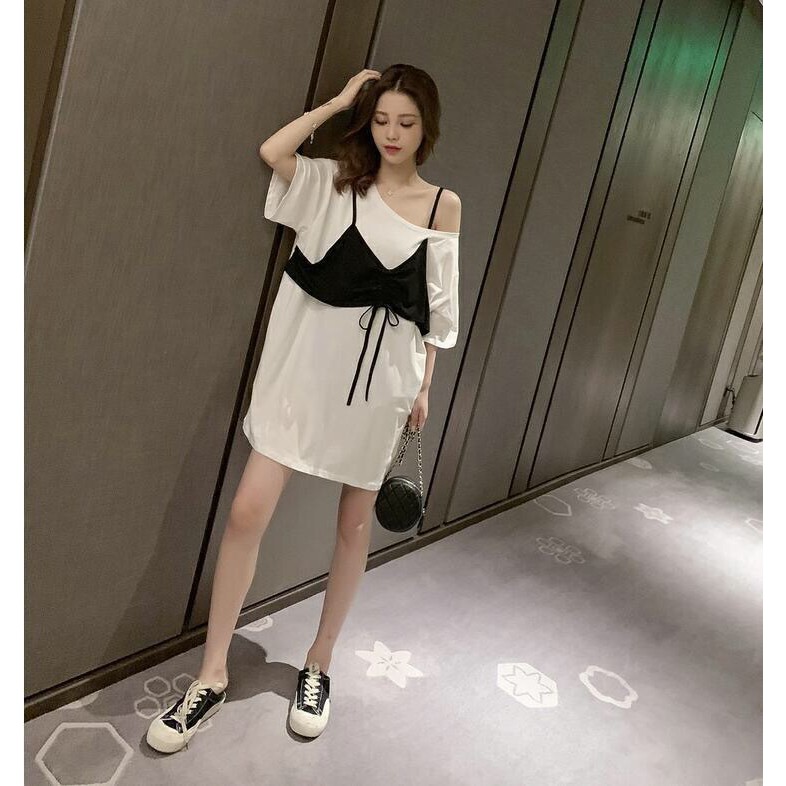 KDR-11 dress casual terusan wanita import korea jepang hitam fake layer