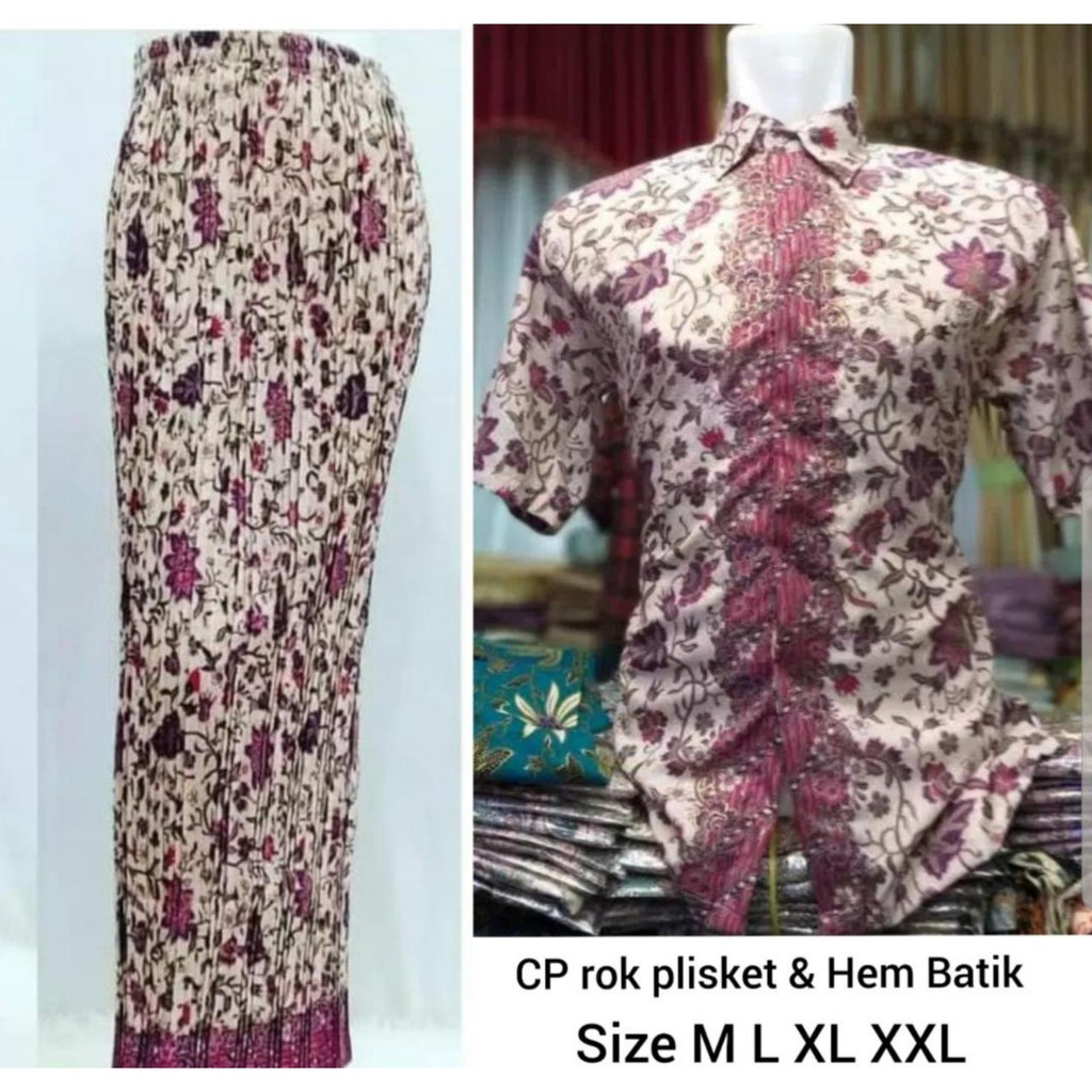 SB Collection Couple Rok Plisket Viona Maxi Panjang Jumbo Dan Kemeja Batik Pria