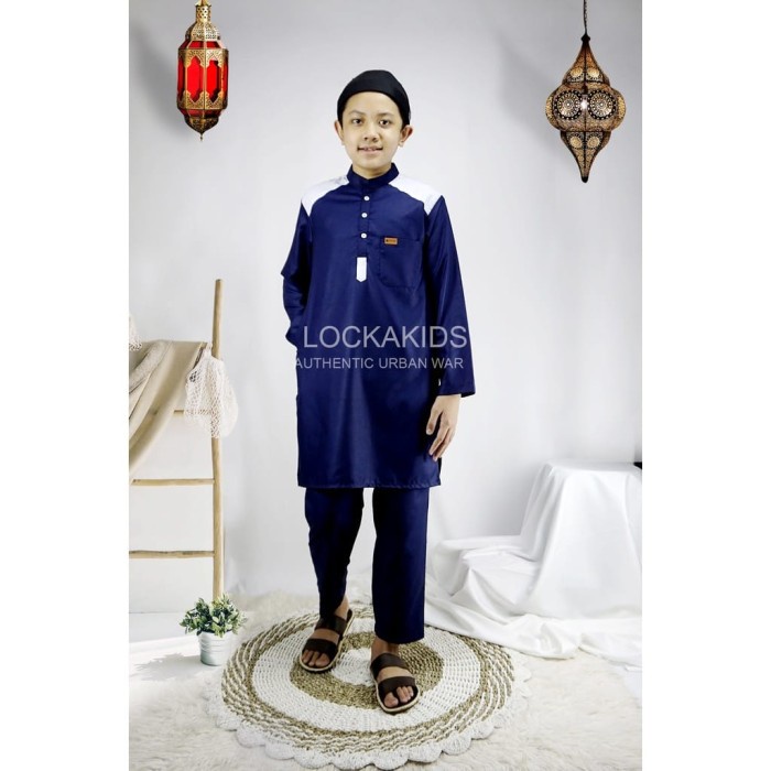 (PROMO) Pakaian Baju Muslim Setelan Koko Anak laki laki umur 8-14 tahun - Biru, 7-8 tahun