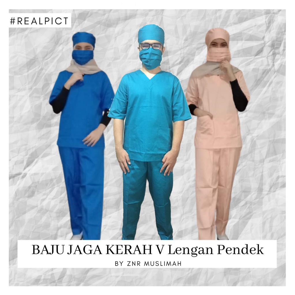 Baju Jaga Dokter Baju OK OKA Scrubs set Pakaian Medis Kerah V Lengan Pendek by ZNR Muslimah