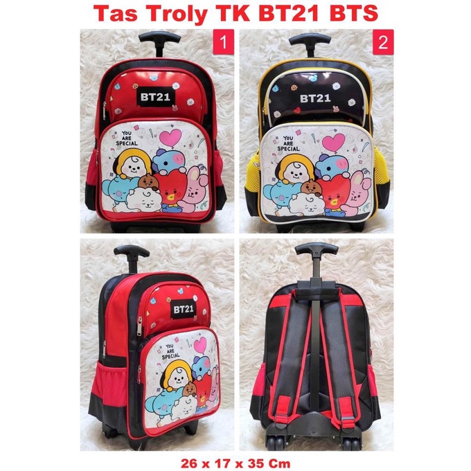 Tas Troly TK BT21 BTS Premium Koper Anak trolley backpack for school