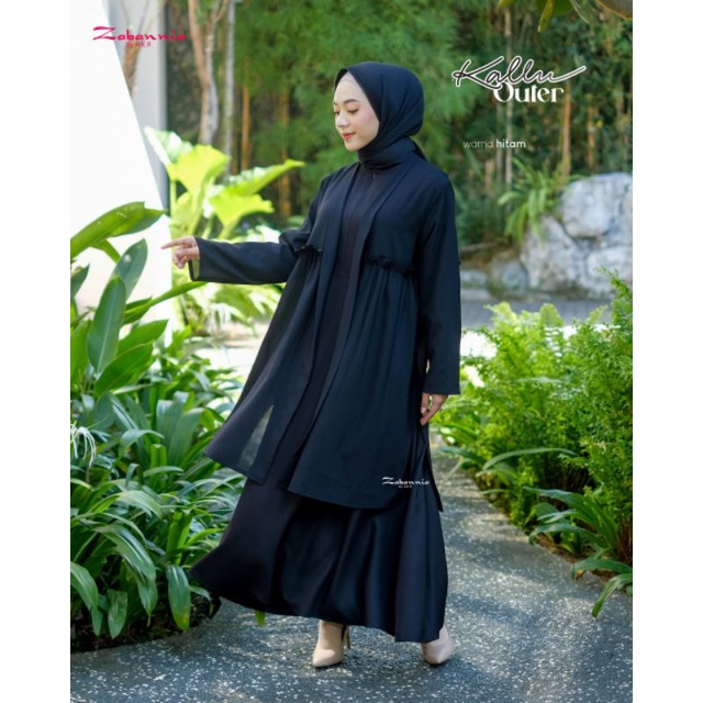 GAMIS HITAM SET OUTER + PASHMINA KALLU || ZABANNIA