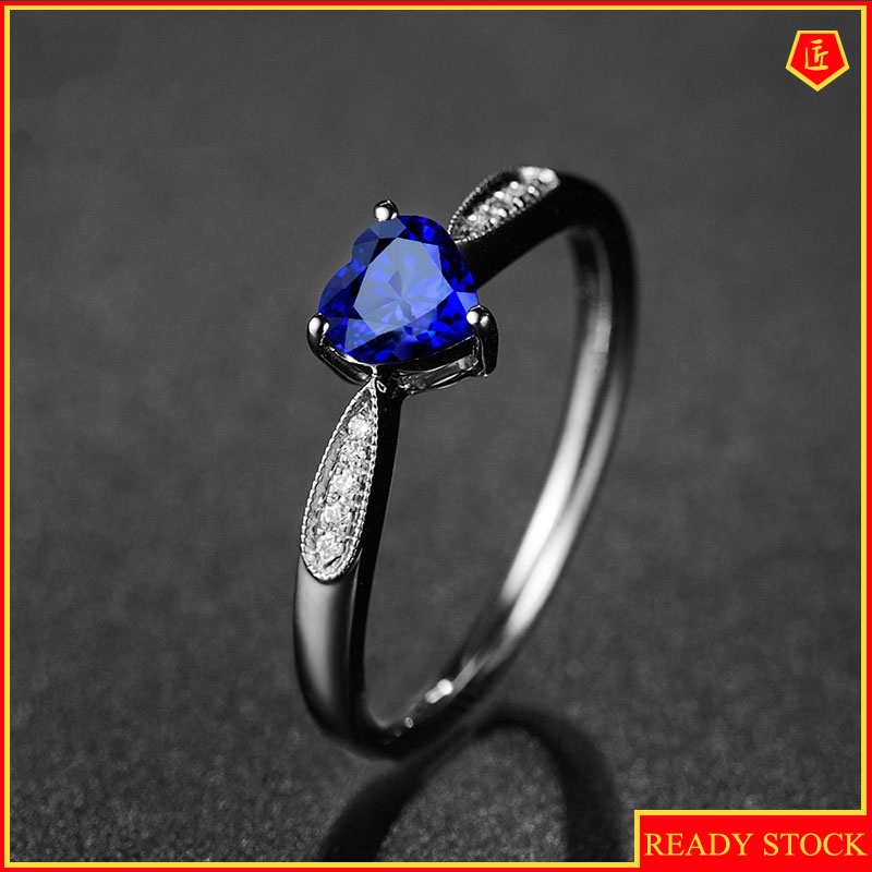 [Ready Stock]Simple Classic Personality Heart-Shaped Sapphire Ring for Women