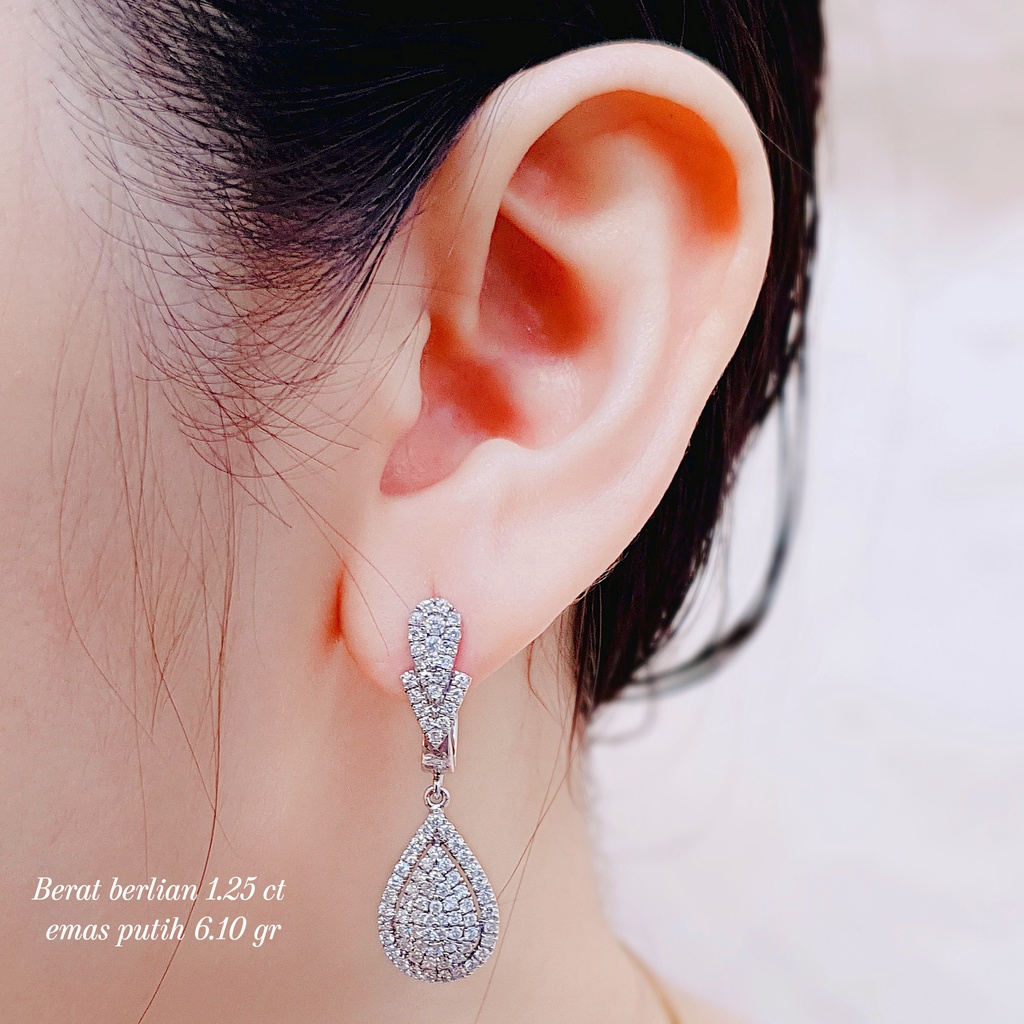 Perhiasan Anting giwang berlian eropa 1.25 ct bahan emas putih kode 1191