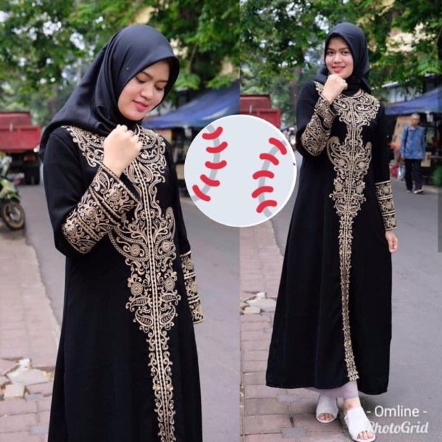 Terbaru Baju Abaya Gamis Hitam Turkey Abaya Bordir Bahan JetBlack