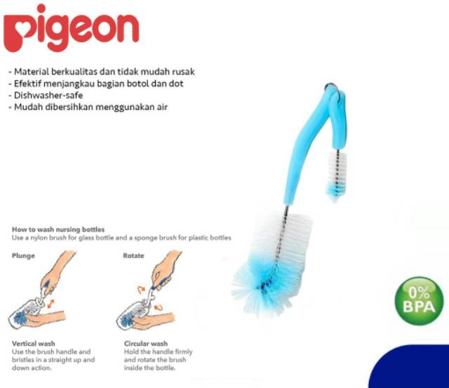 Pigeon 2in1 Bottle &amp; Nipple Brush (2 Ukuran)