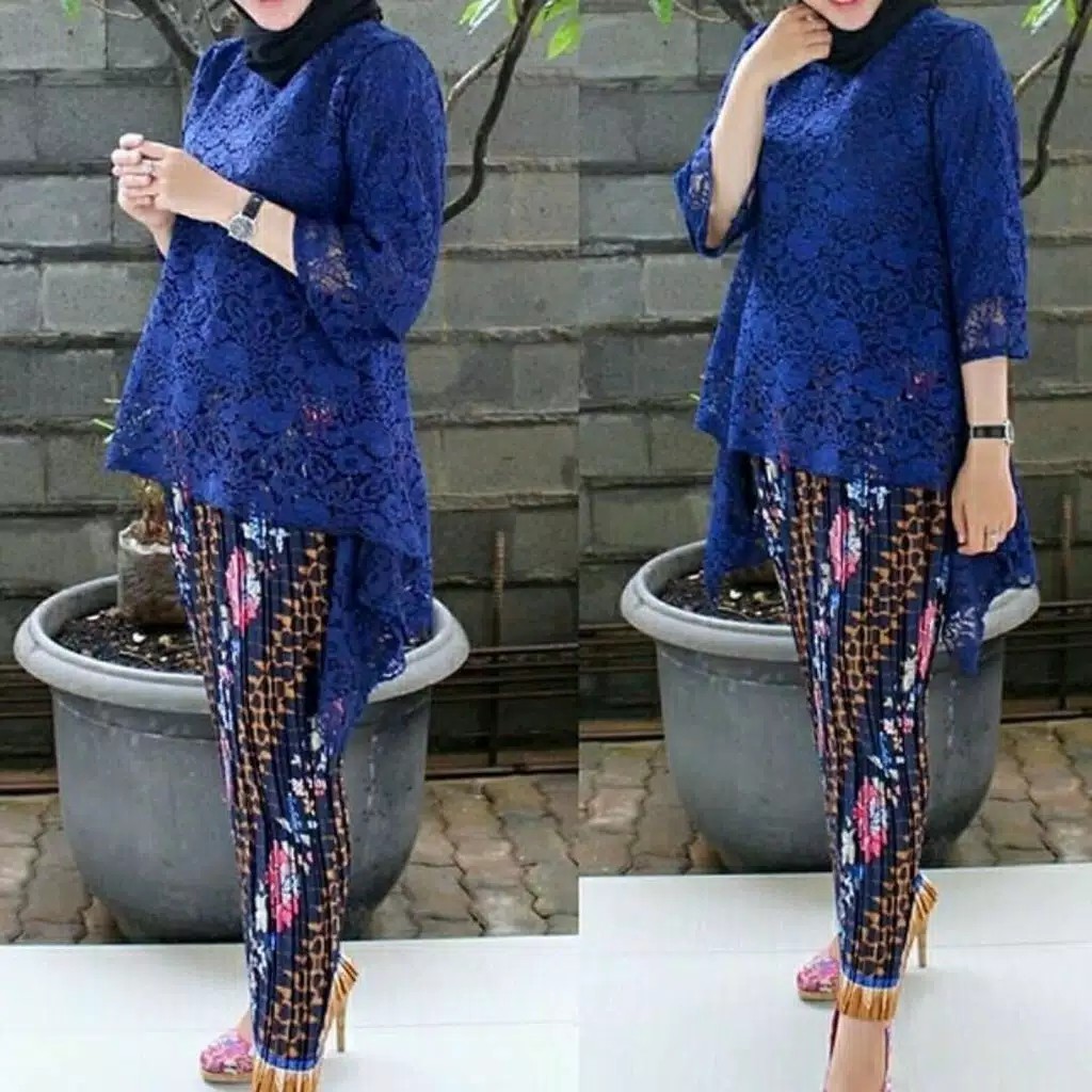 SB Collection Stelan Kebaya Deva Blouse Brukat Dan Rok Plisket Maxi Super Jumbo Batik Wanita