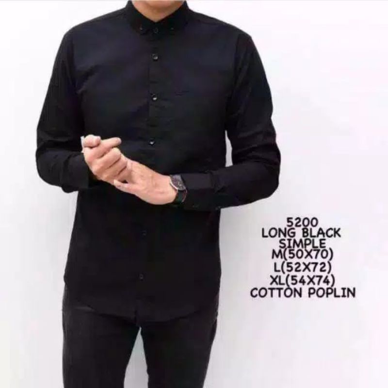 Baju Kemeja Pria Casual Polos Hitam Putih Lengan Panjang/ hem baju pria /