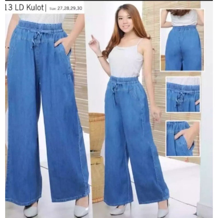 Jeans Kulot Masa Kini - Jeans Kulot Pinggang Karet - Jeans Kulot Jumbo - Tali Depan - Denim Kulot