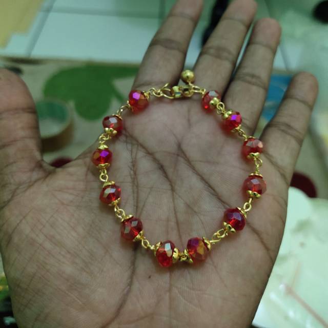 Gelang kristal 8mm kawat lapis emas  / Gelang Manik / Gelang Batu / Gelang Kristal Cekol