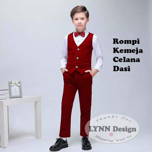 2- 10 th PREMIUM Setelan jas anak pesta 4 in 1 Maroon Merah rompi