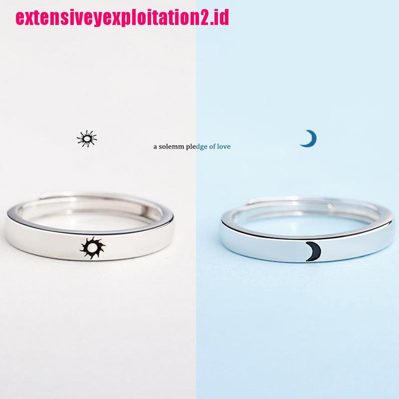 &lt; E2id &amp; &gt; Cincin Terbuka Adjustable Motif Matahari + Bulan Untuk Pasangan / Pria / Wanita