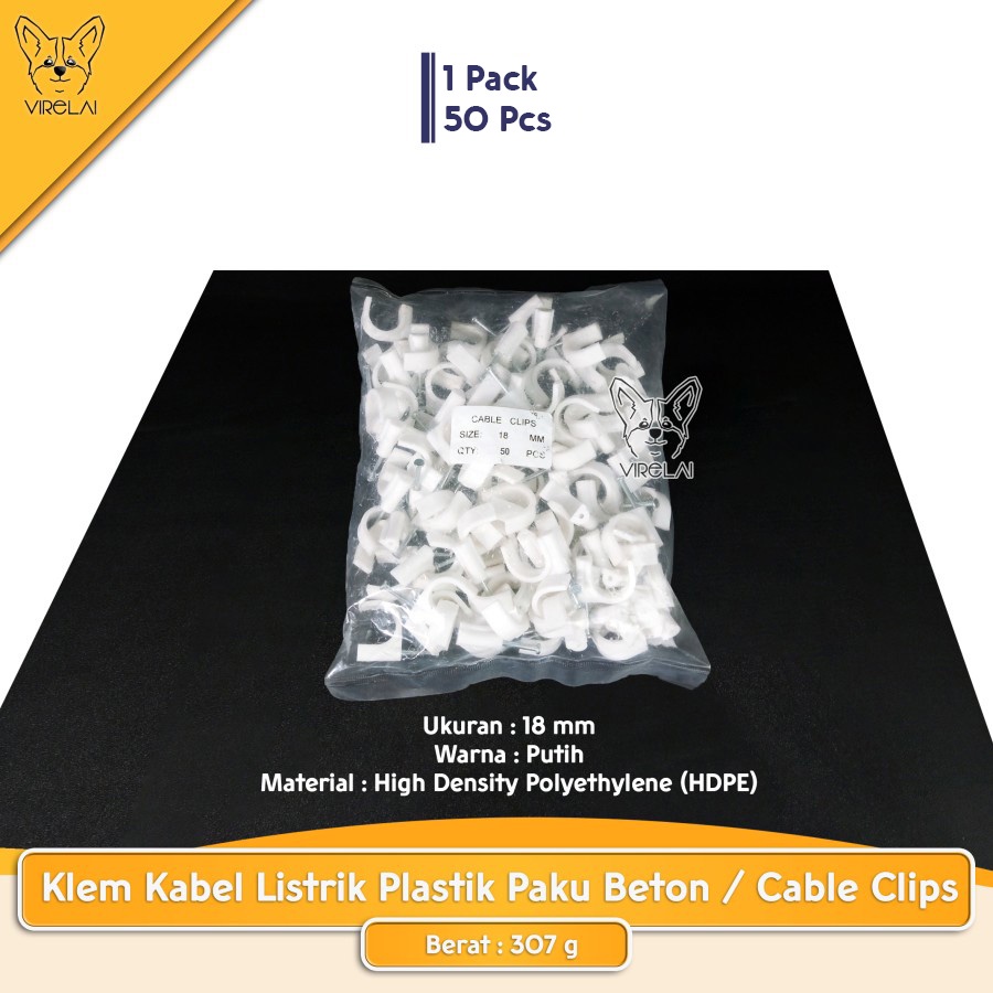 [50 PCS] Klem Kabel Listrik Plastik Paku Beton / Cable Clips 10, 12, 14, 16, 18, 22 MM