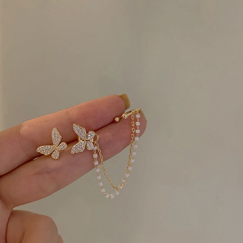 Fancyqube Anting Stud Desain Kupu-Kupu Aksen Berlian Imitasi Bahan Metal Gaya Korea Untuk Wanita