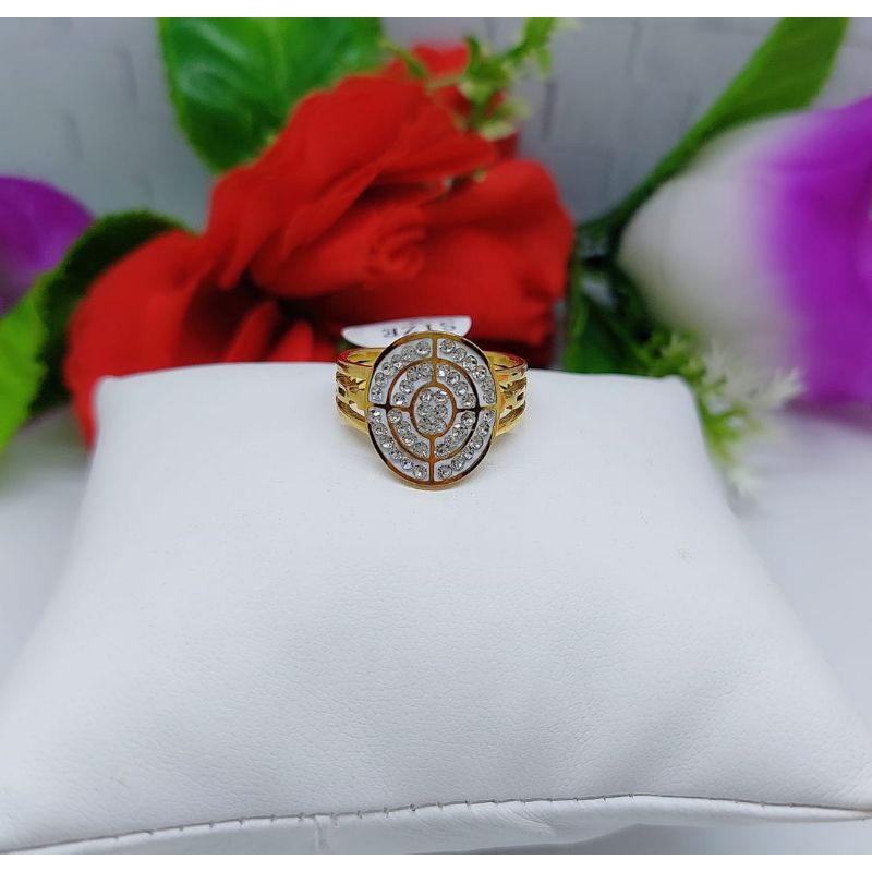 Cincin Titanium Bulat Permata Full