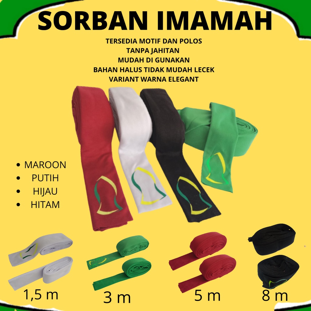 SORBAN IMAMAH POLOS dan MOTIF PANJANG 5 M I IMAMAH NYA SAJA POLOS PANJANG 5M