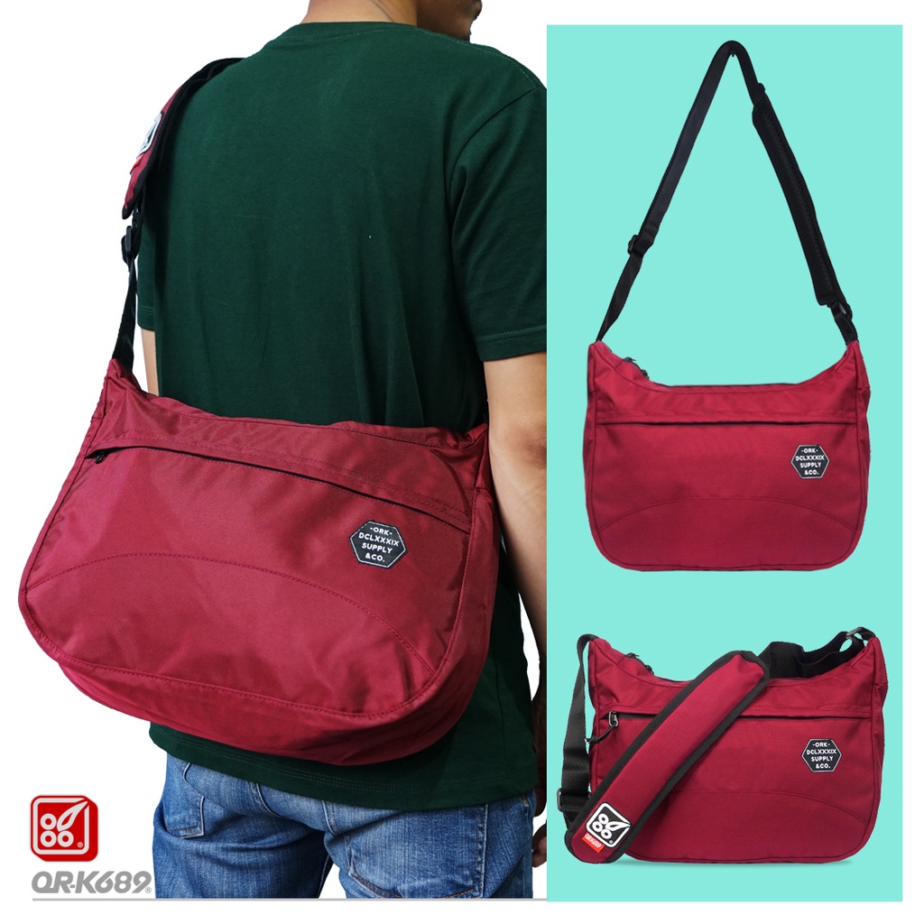 ORK689 Tas Selempang Pria Distro Tas Slempang Pria Sling Bag Waterproof  Half Maroon