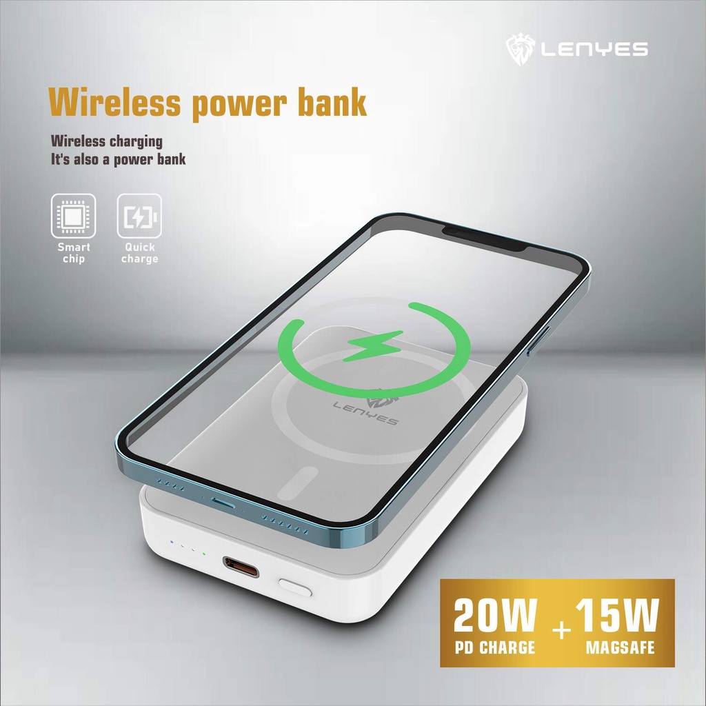 LENYES PW020D Powerbank 10000mAh WIRELESS FAST CHARGING PD 20W + 15W Magsafe real capacity power bank original