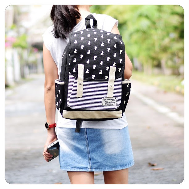 Tas Backpack Pria Wanita Kanvas / Punggung / Ransel Kuliah / Tas Sekolah Anak / Korean Bag JS-605