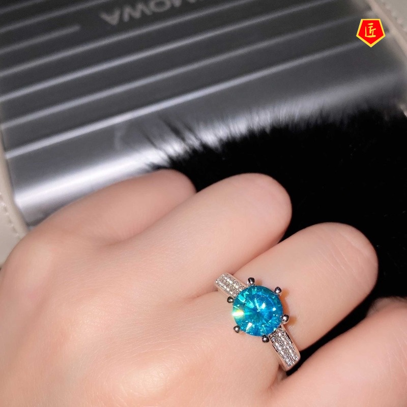 [Ready Stock]Creative Fashion Blue Green Moissanite Ring