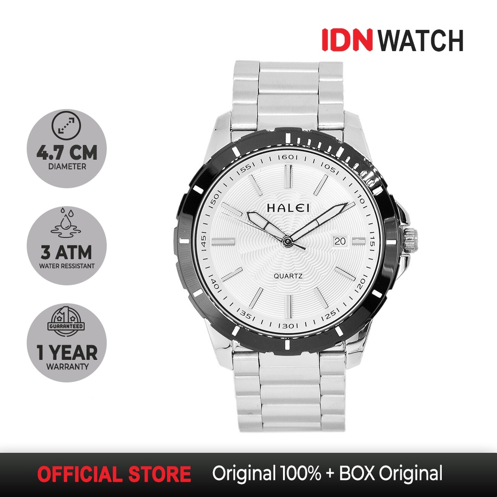 Jam Tangan Halei Pria Sporty Silver Anti Karat Stainless Garansi 1 Tahun Haleiwatch Original 8033M