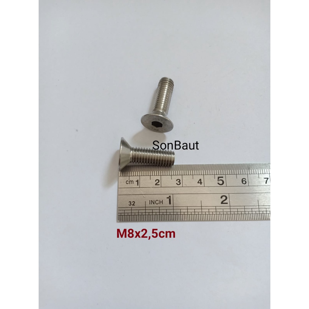 Baut L 12 verseng m8x25 Stainless Stainlis Anti Karat 304 JFL 8x25