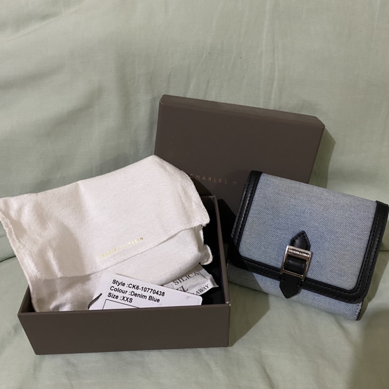 Charles & & Keith denim blue buckle strap short wallet ORIGINAL preloved second bekas ck cnk CK6-107