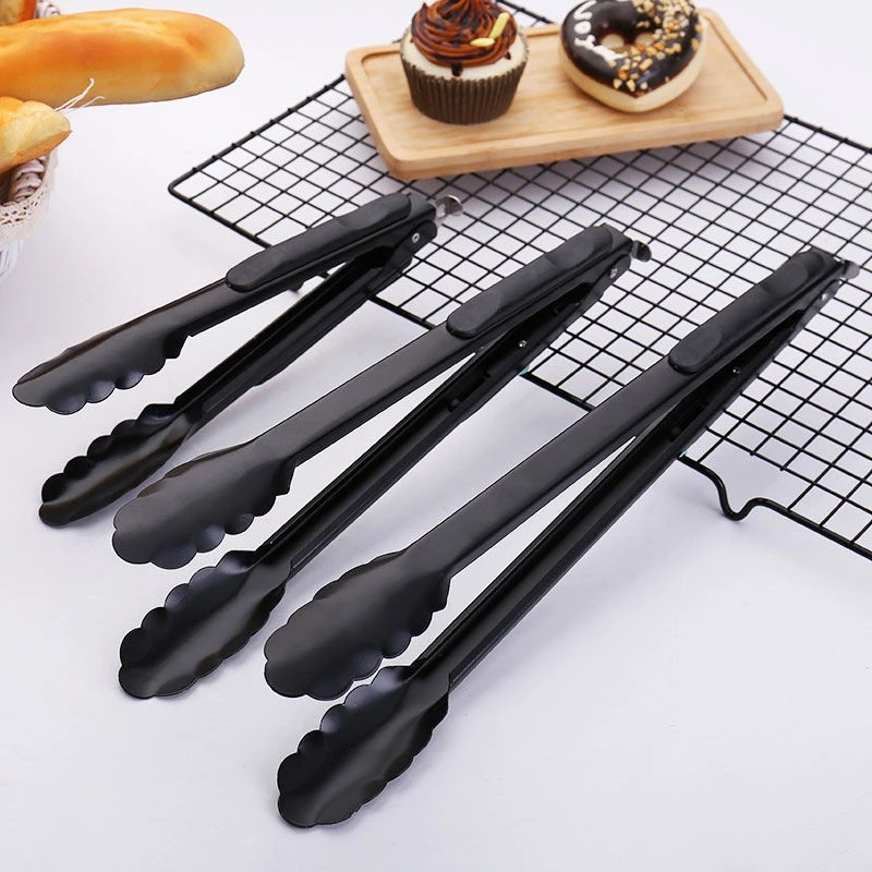 Penjepit Makanan Multifungsi Bahan Stainless Steel Warna Hitam Untuk Aksesoris Dapur