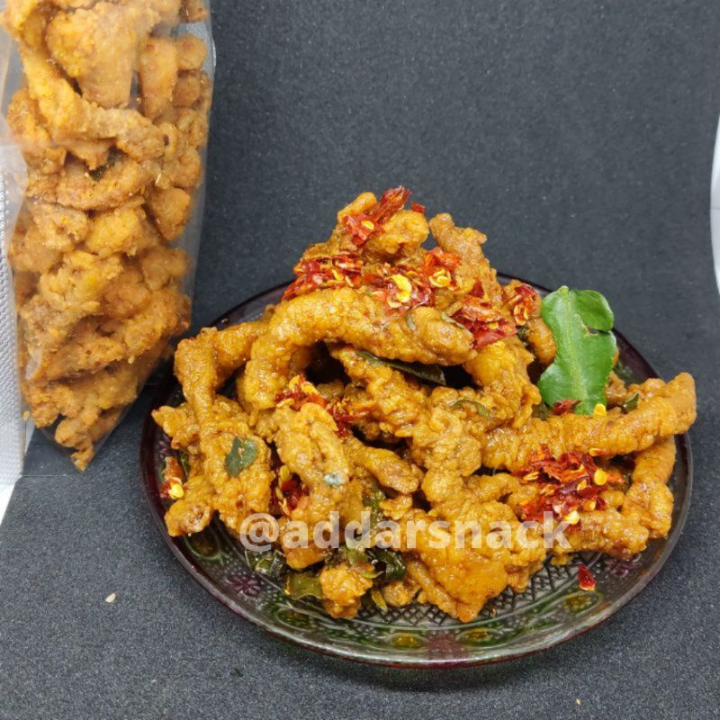 Usus Ayam Crispy Pedas Gurih Instan Halal Kemasan Pouch Netto 70Grm