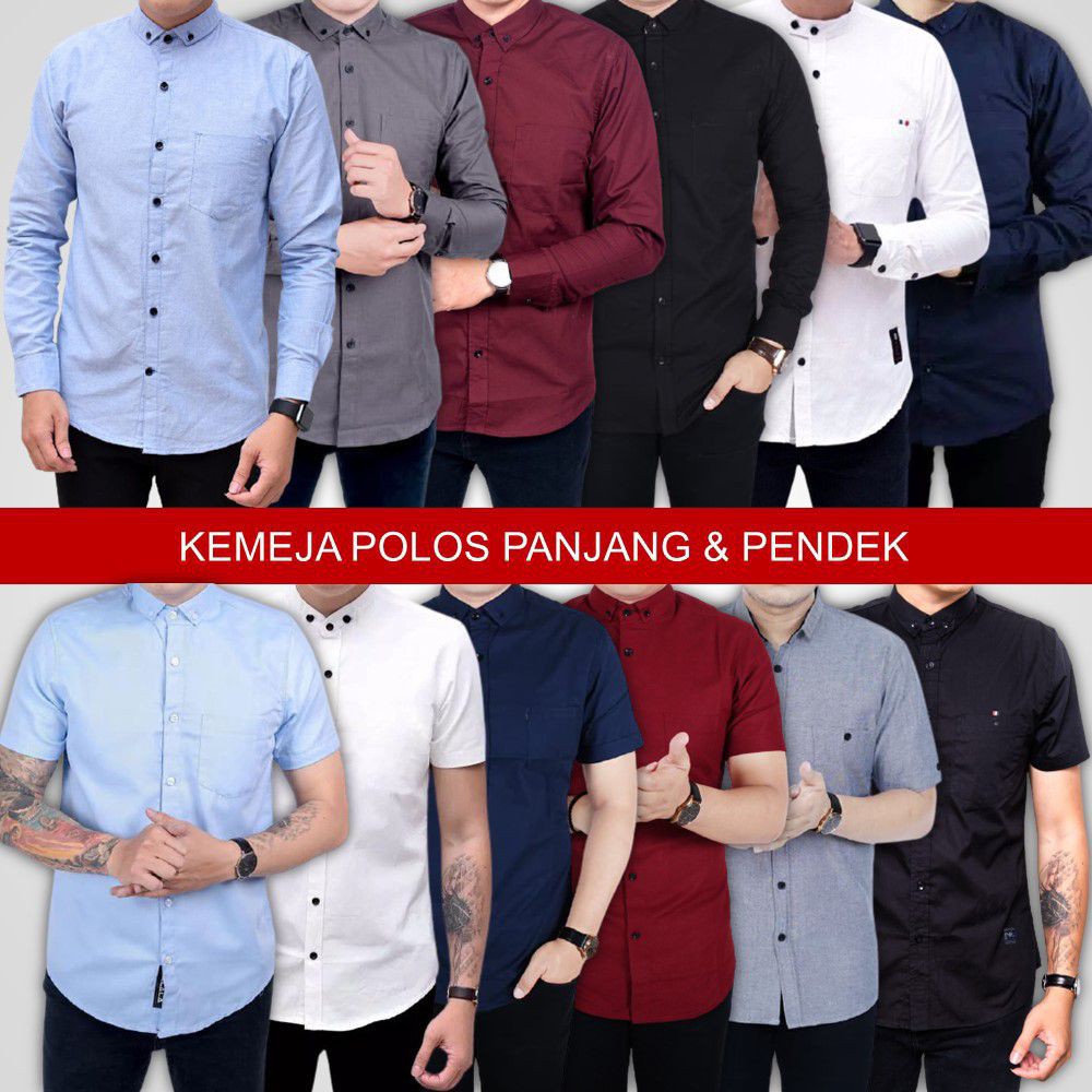 PROMO kemeja pria lengan panjang polos slimfit formal casual baju cowok kerja santai