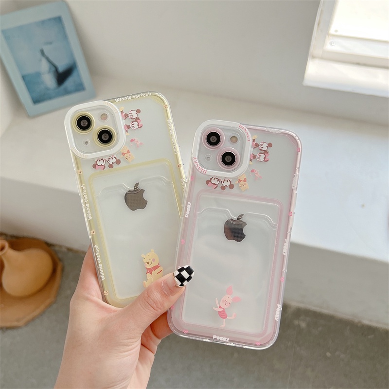 Soft Case Pelindung Lensa Transparan Desain Winnie the Pooh Dan Flying sky PigCard Untuk Iphone 12 13 Pro MAX 11 X XR XS MAX 7 8 Plus