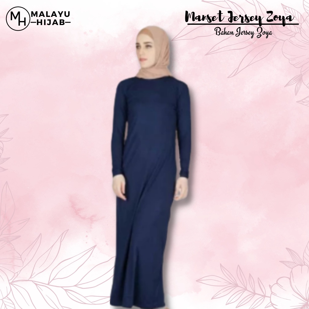 MALAYU HIJAB Daleman Manset Mangset Inner Gamis Polos Lengan Panjang Jersey Jumbo Zoya Warna Navy