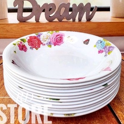 PROMO 12.PCS PIRING MAKAN CEKUNG MOTIF ROSE MELAMINE