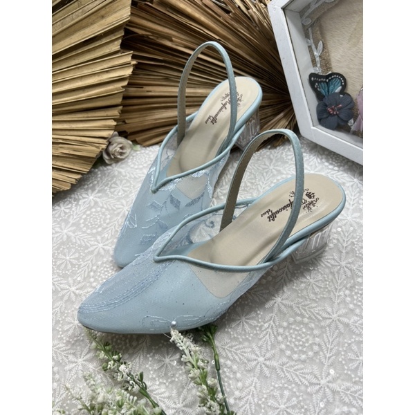 sepatu wanita Rafaizoutfit babyblue v Kelly tali tinggi 5cm kaca