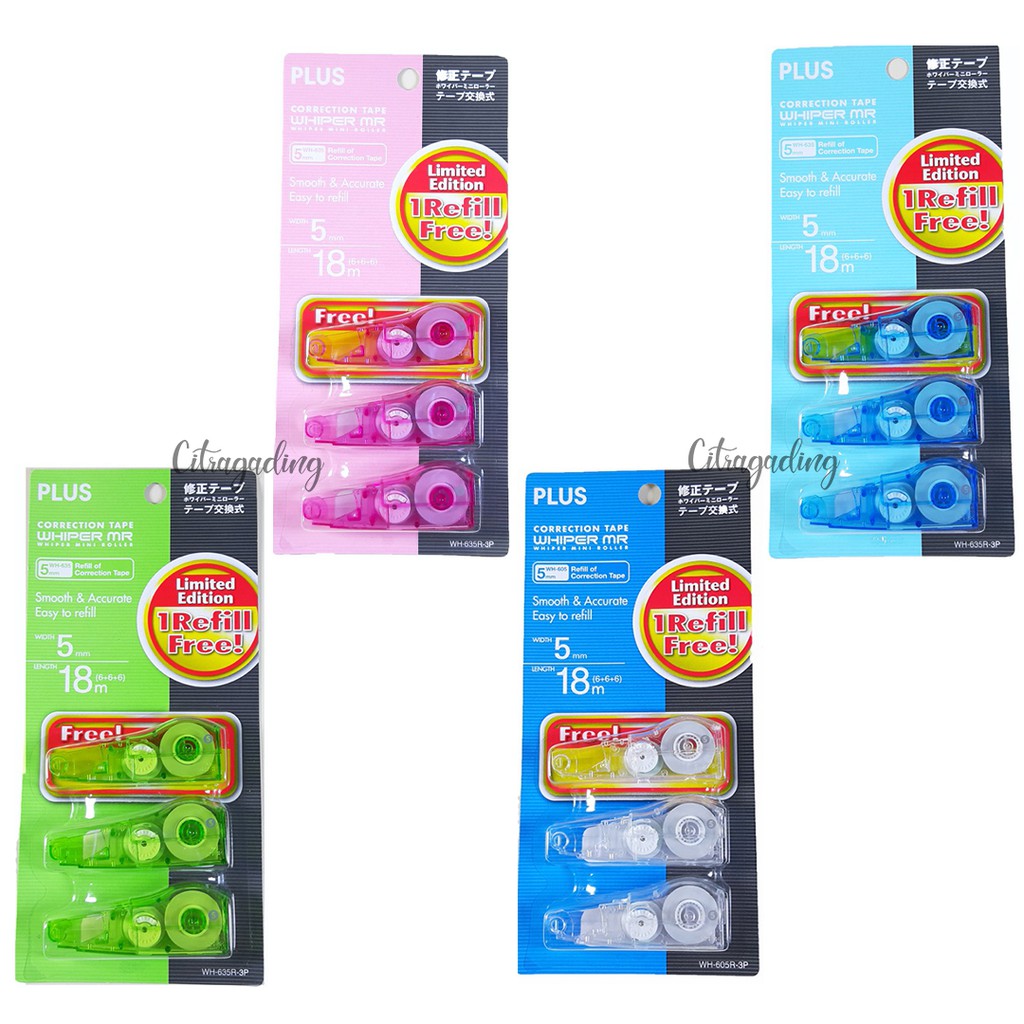 

REFILL ISI ULANG CORRECTION TAPE WHIPER PLUS MR WH-605R-3P 635 PITA KOREKSI 18mx5mm TIPEX KERTAS GROSIR
