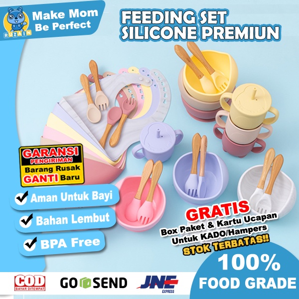 FS ALL | PERALATAN MAKAN BAYI SILICONE PREMIUN SET | FOOD GRADE BABY FEEDING SET SUCTION BOWL | KADO BAYI BARU LAHIR | HAMPERS BABY | HAMPERS BAYI | RUZAIN MALL