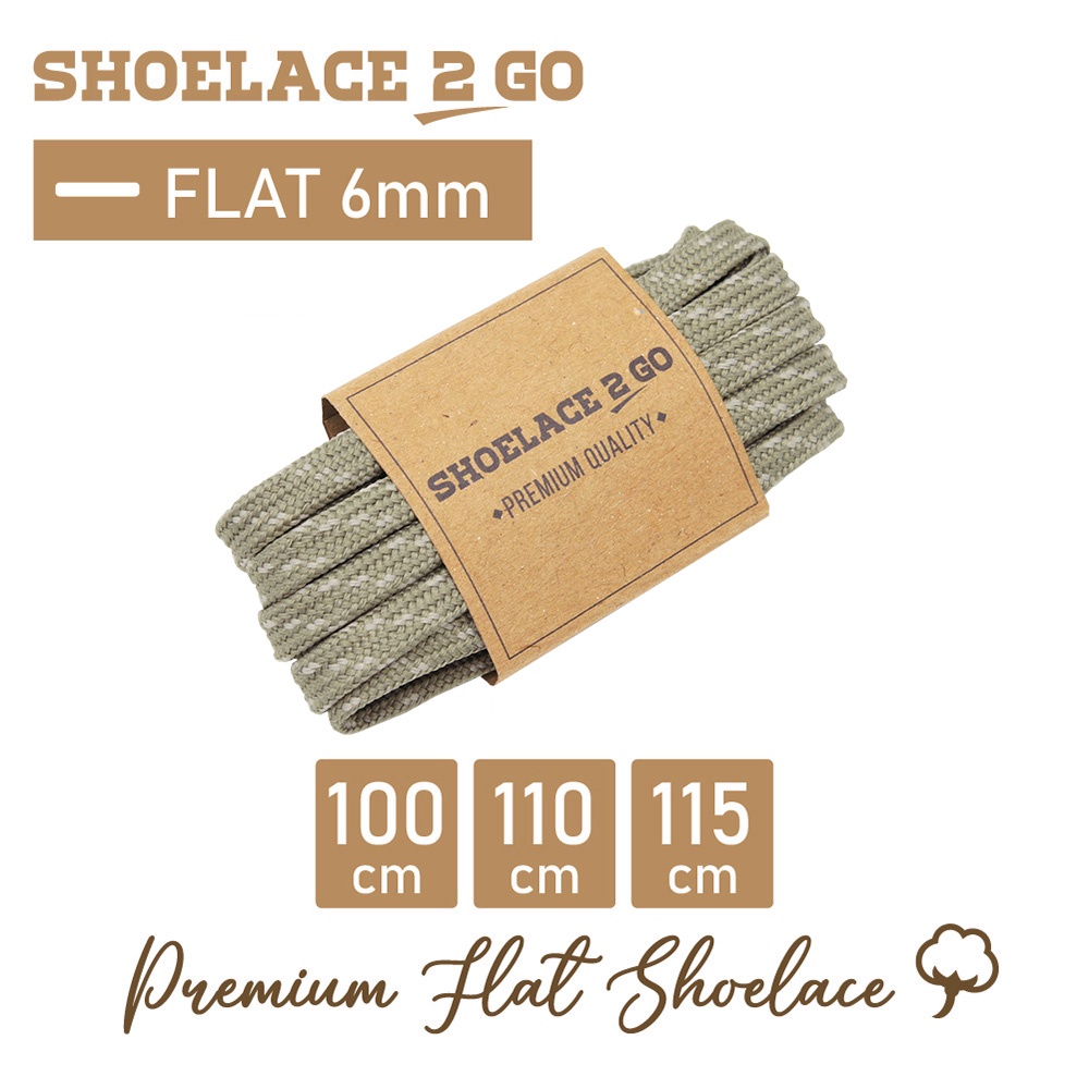 SHOELACE 2 GO PREMIUM TALI SEPATU MOTIF GEPENG PIPIH FLAT N6 GREEN TEA WITH WHITE STRIPES - 100CM 110CM 115CM