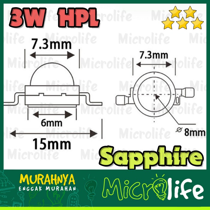 LED 3W Sapphire 3.2v 45Mil 3 Watt High Power