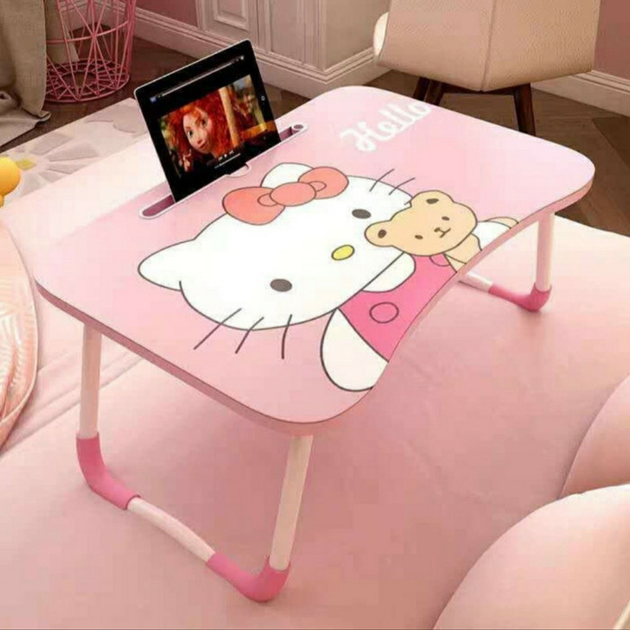 VERSI DUS MEJA LIPAT BELAJAR MEJA LAPTOP KOMPUTER KARAKTER PORTABLE ON - hello kitty