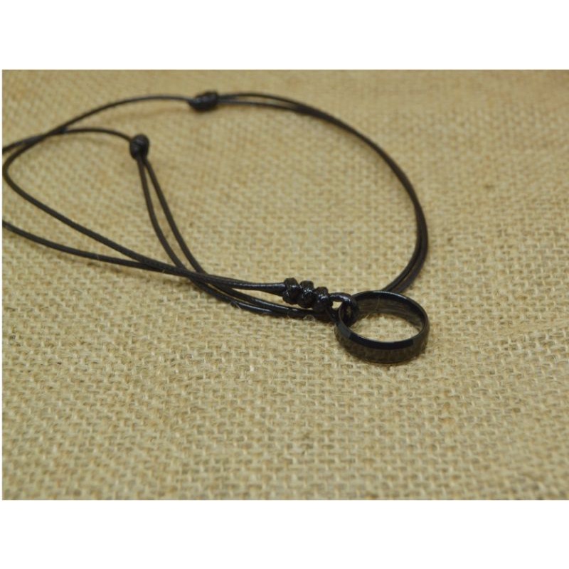 Kalung Tali Pria Keren Cowok Liontin Cincin Ring Couple Necklace Titanium Stainless Steel Premium