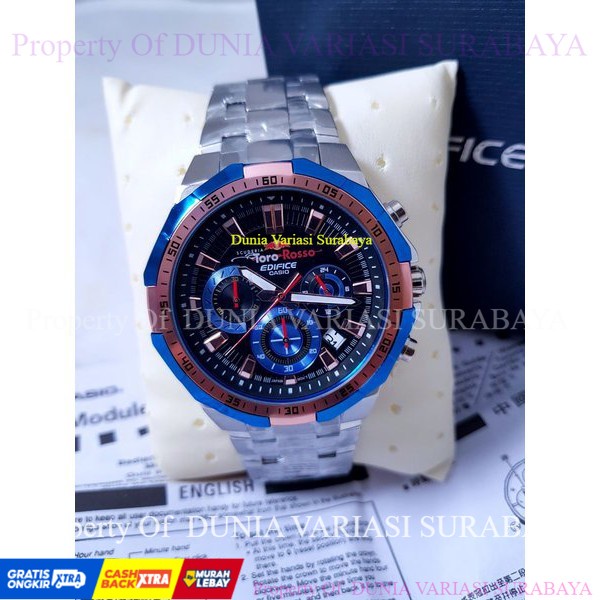 Casio Edifice Original Japan EFR 554D  - 1A2VUDF Chain Stainless Silver Toro Rosso Termurah dan