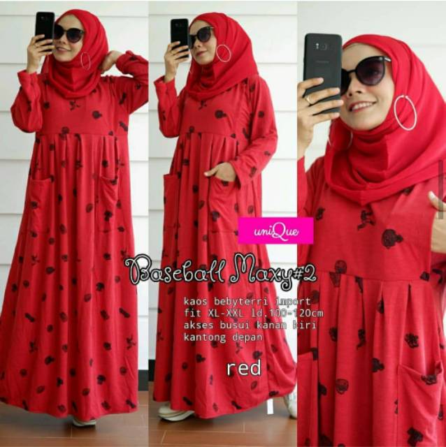 Baseball Maxy #2, maxi dress, dress muslim, dress jumbo, gamis, gamis kekinian, gamis Jumbo, modern